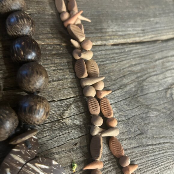 Lot of 5 Vintage Wooden Bead Necklaces | Tribal Boho Clay & Leather String - Picture 10 of 12